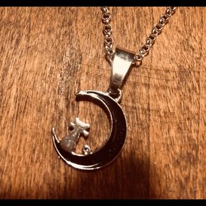 New/handmade: "SILVER CAT ON A SHINY BLACK MOON"